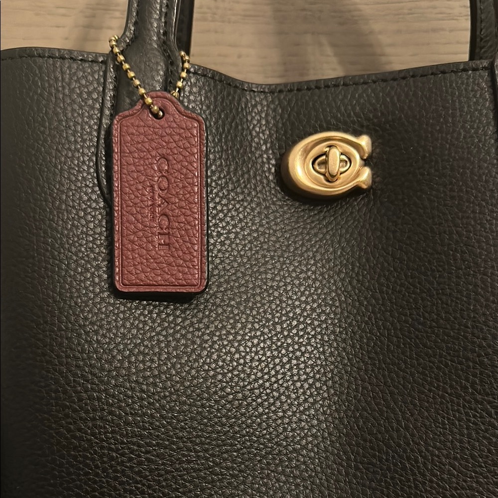 Coach Brown Pebbled Leather Satchel with Burgundy Tag and Gold Turnlock - Picture 2 of 6